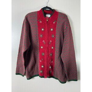 Vintage Napa Valley Full Zip Beaded Christmas‎ Sweater XL